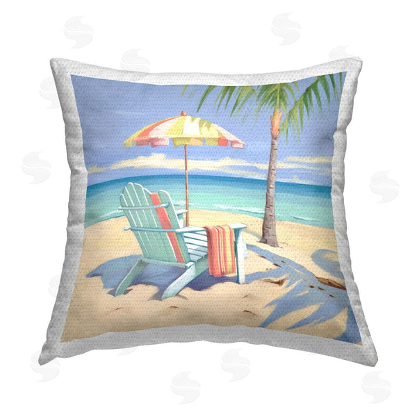Stupell Industries Irena Orlov | Pastel Beach Chair Scene Printed Throw Pillow