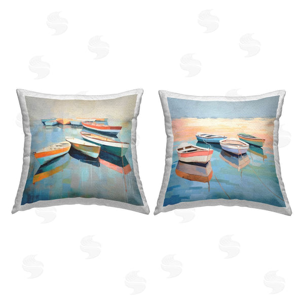 Stupell Industries Irena Orlov | Reflecting Boats On Shore Printed Throw Pillow Set