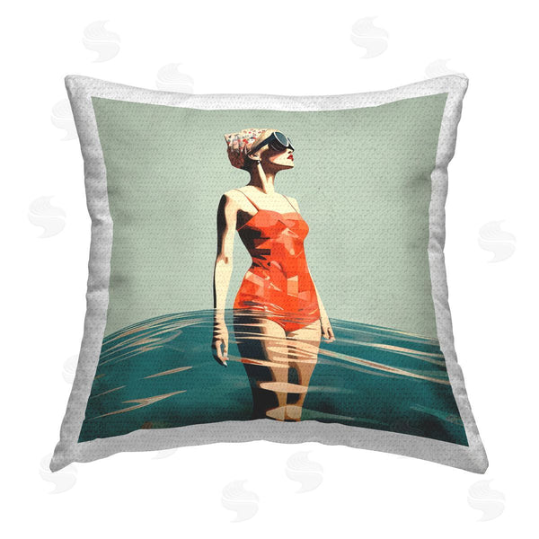 Stupell Industries Irena Orlov | Retro Woman In Swimsuit Printed Throw Pillow