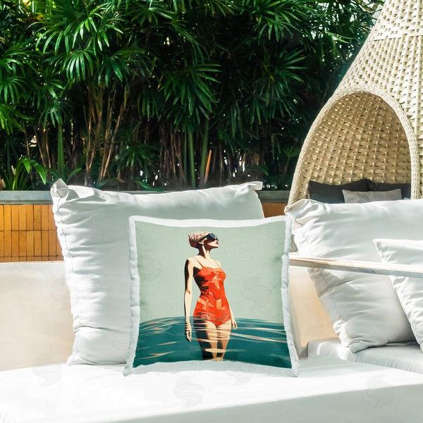 Stupell Industries Irena Orlov | Retro Woman In Swimsuit Printed Throw Pillow