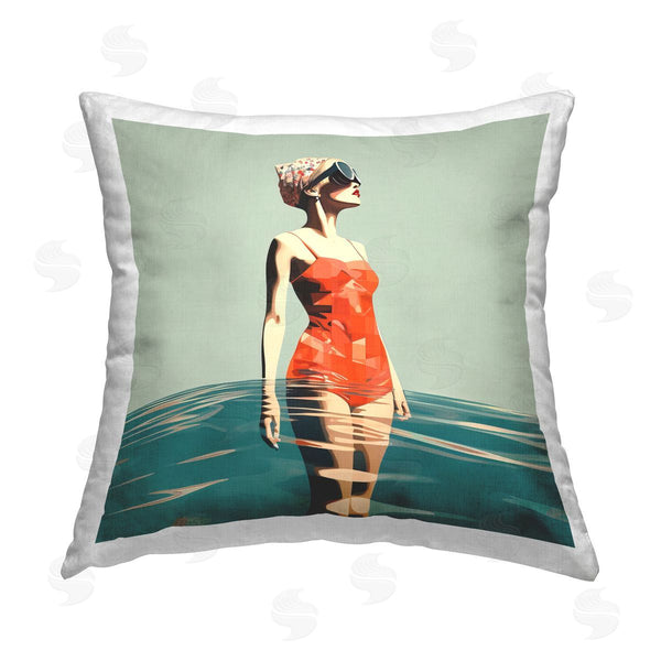 stupell industries Irena Orlov | Retro Woman in Swimsuit Printed Throw Pillow