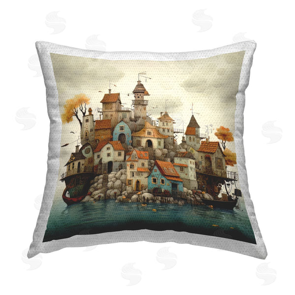 Stupell Industries Irena Orlov | Seaside Urban Town Printed Throw Pillow