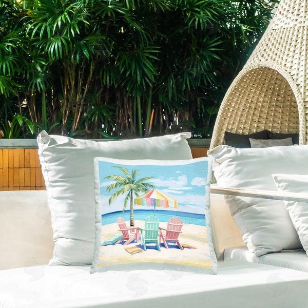 Stupell Industries Irena Orlov | Tropical Beach Chairs Printed Throw Pillow