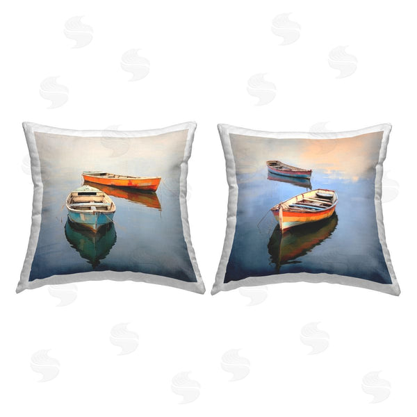 stupell industries Irena Orlov | Two Boats on Lake Printed Throw Pillow Set