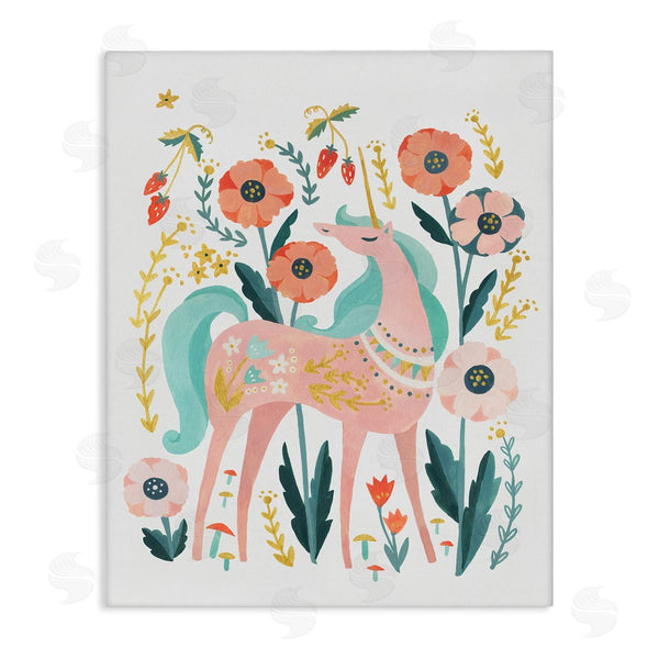 stupell industries Irene Chan | Pink Unicorn with Florals