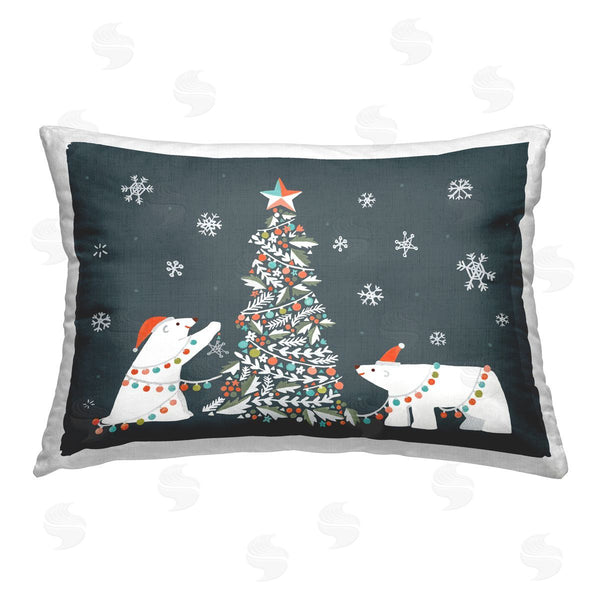 stupell industries Irene Chan | Polar Bears with Christmas Tree Printed Throw Pillow