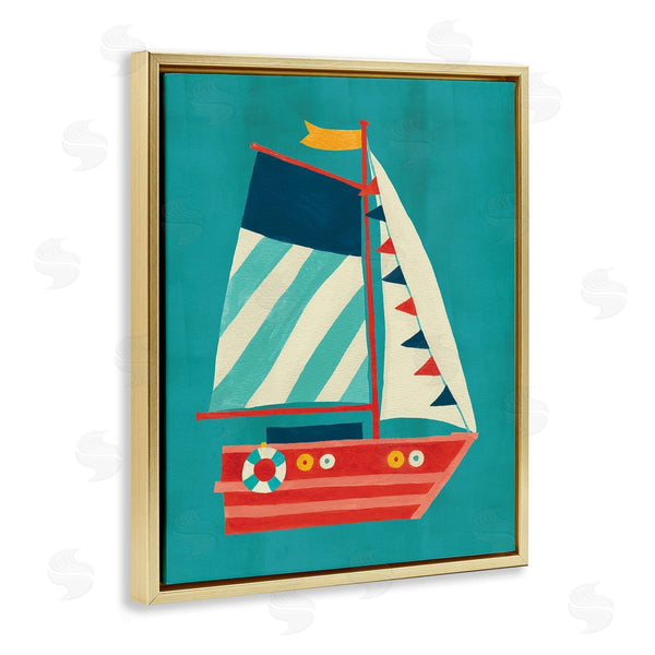 Stupell Industries Irene Chan | Striped Sailboat On Blue