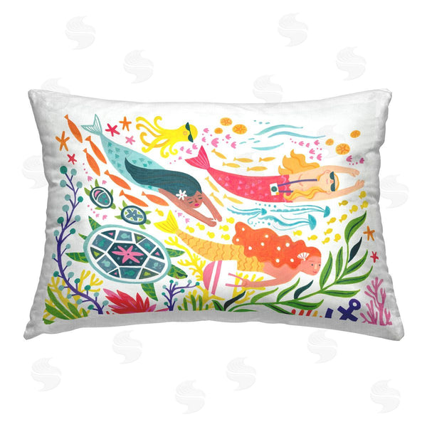 stupell industries Irene Chan | Underwater Swimming Mermaids Printed Throw Pillow