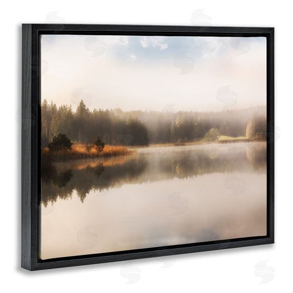 Stupell Industries Irene Weisz | Autumn Lake Misty Landscape Distant Pine Tree Forest Wall Art