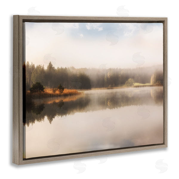 Stupell Industries Irene Weisz | Autumn Lake Misty Landscape Distant Pine Tree Forest Wall Art
