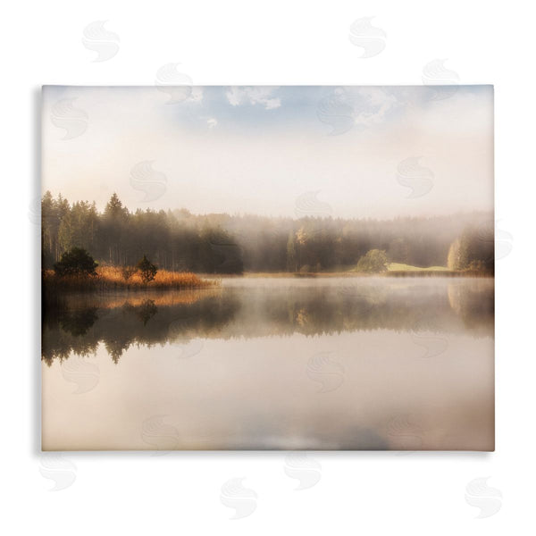 stupell industries Irene Weisz | Autumn Lake Misty Landscape Distant Pine Tree Forest Wall Art