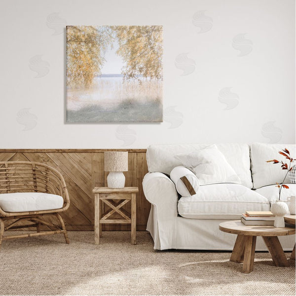 Stupell Industries Irene Weisz | Lake Shore Yellow Foliage Trees Distant Mountains Wall Art