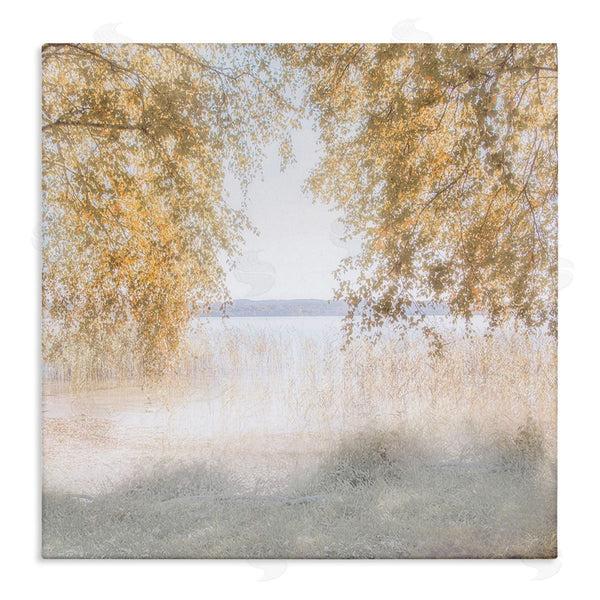 stupell industries Irene Weisz | Lake Shore Yellow Foliage Trees Distant Mountains Wall Art