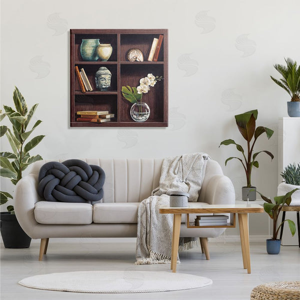 Stupell Industries Isabella Rossetti | Eastern Culture Inspired Bookshelf With Floral Vase Still-Life Wall Art