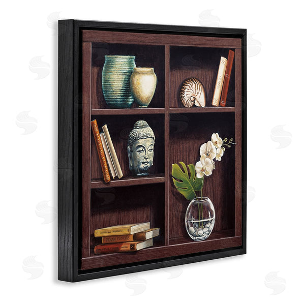 Stupell Industries Isabella Rossetti | Eastern Culture Inspired Bookshelf With Floral Vase Still-Life Wall Art