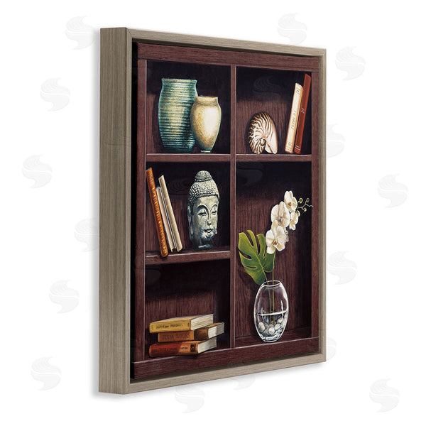 Stupell Industries Isabella Rossetti | Eastern Culture Inspired Bookshelf With Floral Vase Still-Life Wall Art