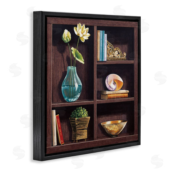Stupell Industries Isabella Rossetti | Elegant Bookshelf Still-Life With Lotus Floral Vase Wall Art
