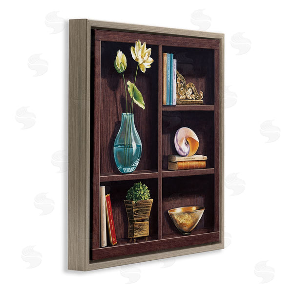 Stupell Industries Isabella Rossetti | Elegant Bookshelf Still-Life With Lotus Floral Vase Wall Art