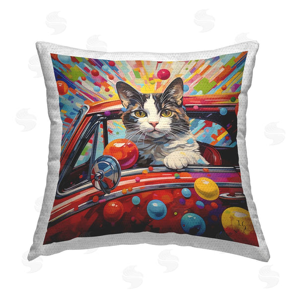 Stupell Industries Ivan Guaderrama | Driving Cat With Bold Pattern Printed Throw Pillow
