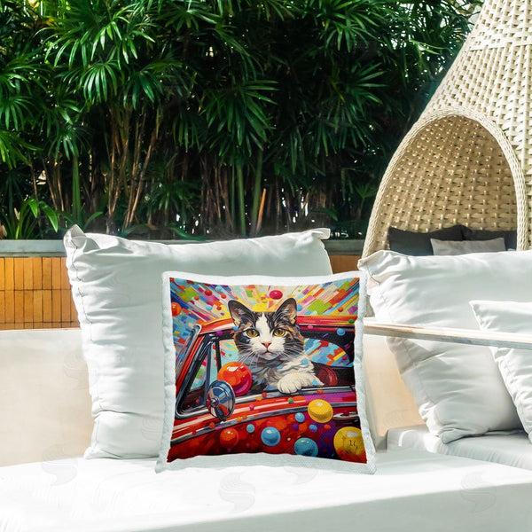 Stupell Industries Ivan Guaderrama | Driving Cat With Bold Pattern Printed Throw Pillow