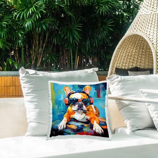 Stupell Industries Ivan Guaderrama | French Bulldog With Headphones Printed Throw Pillow