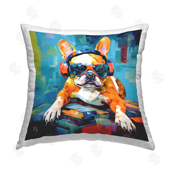 stupell industries Ivan Guaderrama | French Bulldog with Headphones Printed Throw Pillow