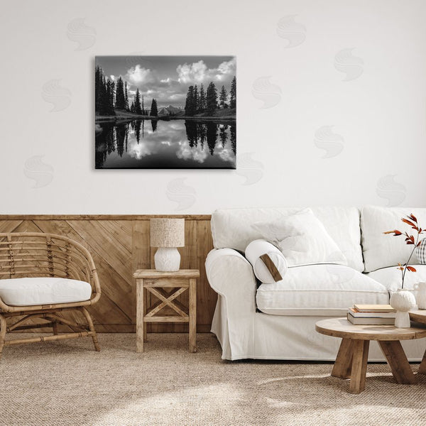 Stupell Industries J.C. Leacock | Cloudy Lake Mountain Reflection Tall Pines Photography Landscape Wall Art