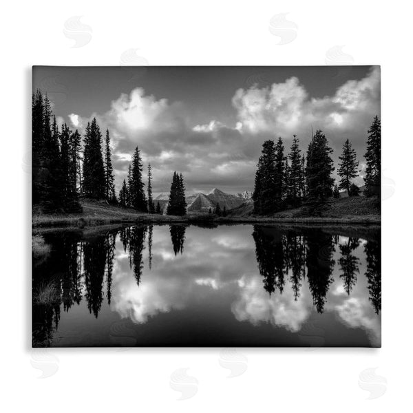stupell industries J.C. Leacock | Cloudy Lake Mountain Reflection Tall Pines Photography Landscape Wall Art
