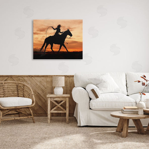 Stupell Industries J.C. Leacock | Cowgirl Sunset Silhouette Southwestern Horse Field Landscape Wall Art