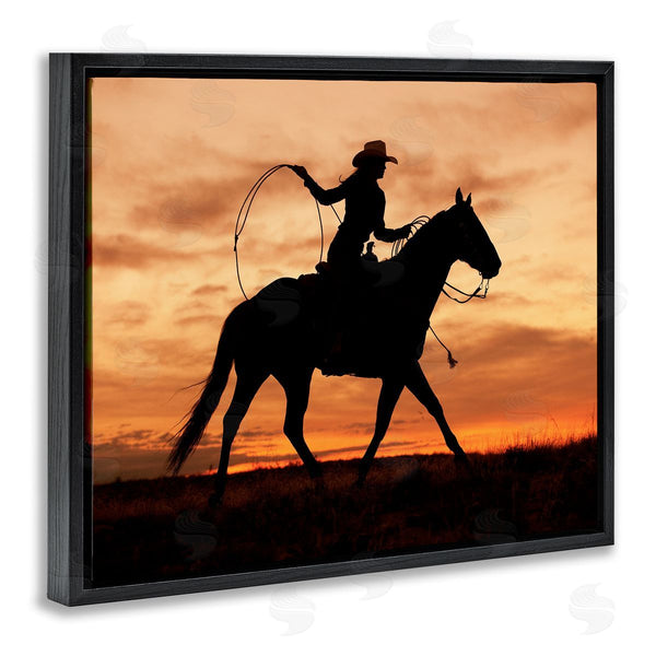 Stupell Industries J.C. Leacock | Cowgirl Sunset Silhouette Southwestern Horse Field Landscape Wall Art