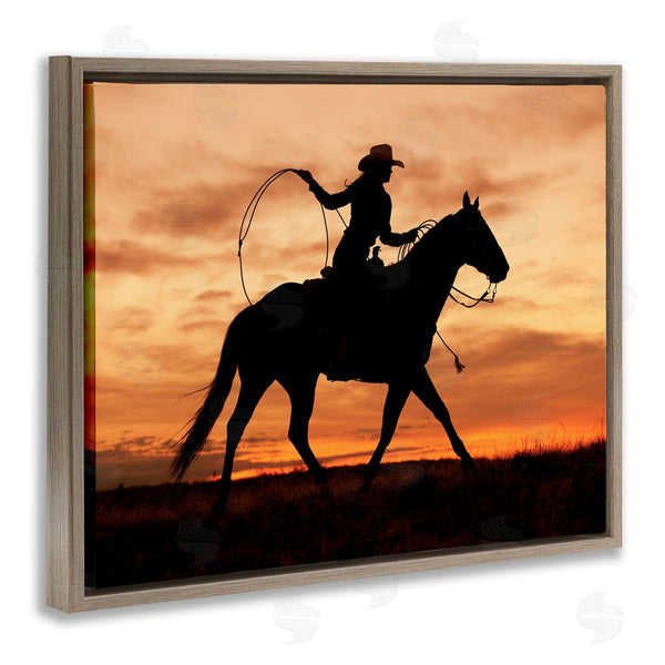 Stupell Industries J.C. Leacock | Cowgirl Sunset Silhouette Southwestern Horse Field Landscape Wall Art