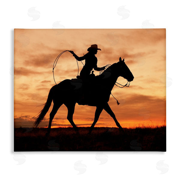 stupell industries J.C. Leacock | Cowgirl Sunset Silhouette Southwestern Horse Field Landscape Wall Art
