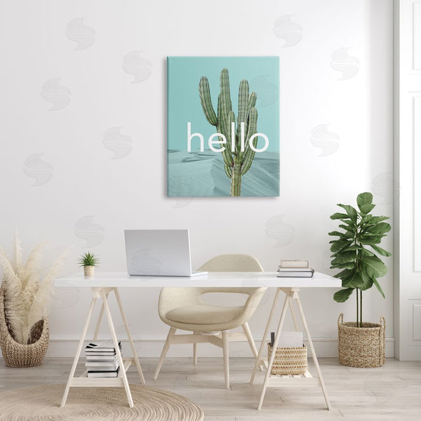 Stupell Industries J. Weiss | Bold Hello Cactus Greeting Blue Desert Dunes Wall Art