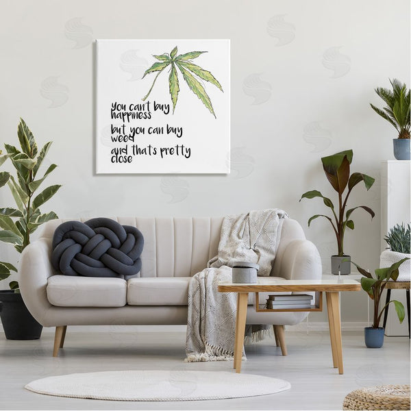 Stupell Industries J. Weiss | Can't Buy Happiness Funny Hemp Botanical Saying Wall Art