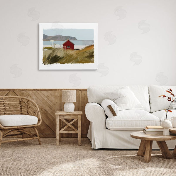 Stupell Industries J. Weiss | Lakeside Rural Red House Distant Mountain View Wall Art