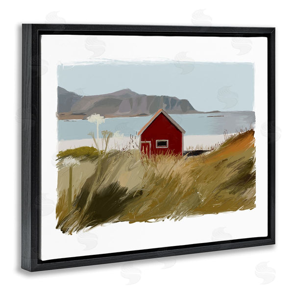Stupell Industries J. Weiss | Lakeside Rural Red House Distant Mountain View Wall Art