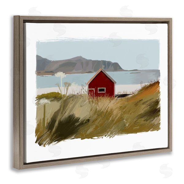 Stupell Industries J. Weiss | Lakeside Rural Red House Distant Mountain View Wall Art