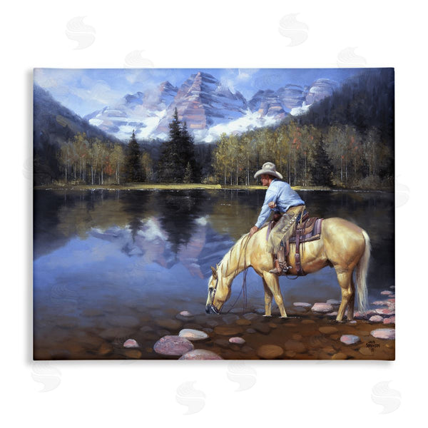 stupell industries Jack Sorenson | Cowboy & Horse at River's Edge