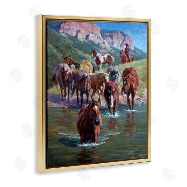 Stupell Industries Jack Sorenson | Cowboy Leading Horses In River