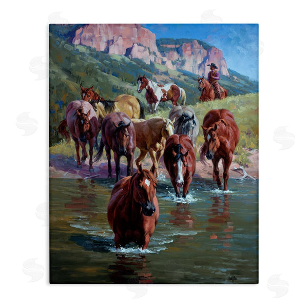 stupell industries Jack Sorenson | Cowboy Leading Horses in River