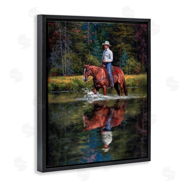 Stupell Industries Jack Sorenson | Cowboy Riding Horse Wild West Shallow River Woodland Wall Art