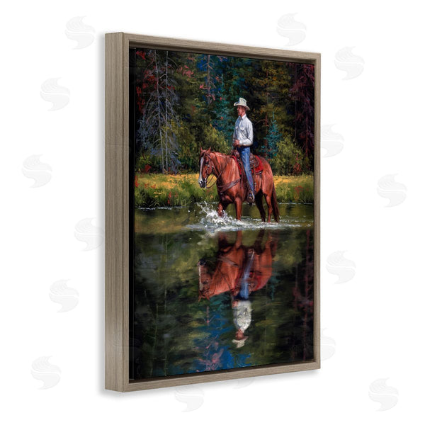 Stupell Industries Jack Sorenson | Cowboy Riding Horse Wild West Shallow River Woodland Wall Art