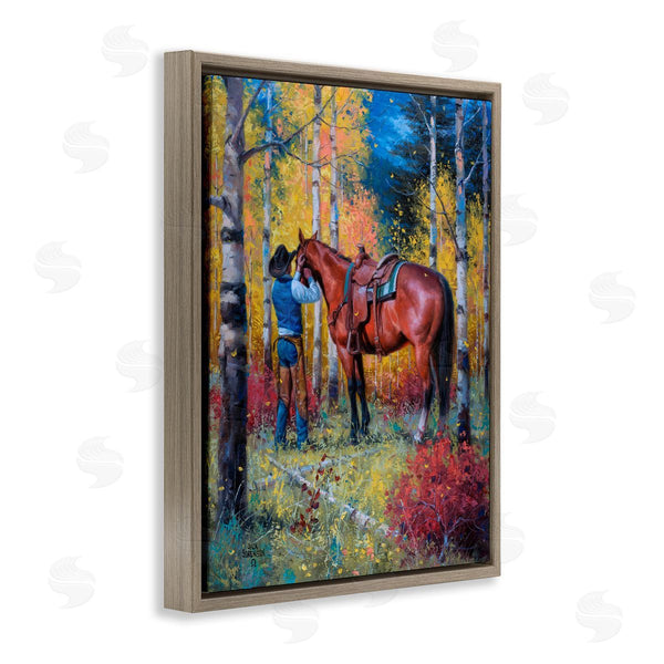 Stupell Industries Jack Sorenson | Cowboy Strapping Colt Horse Wild West Fall Forest Wall Art