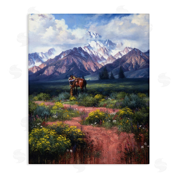 stupell industries Jack Sorenson | Cowboy Tending Horse by Mountain