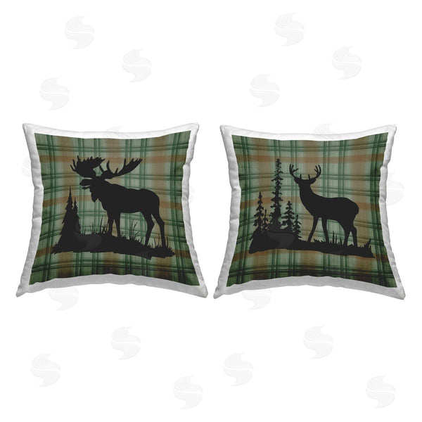 stupell industries Jacki Frerichs | Forest Animals on Tartan Printed Throw Pillow Set