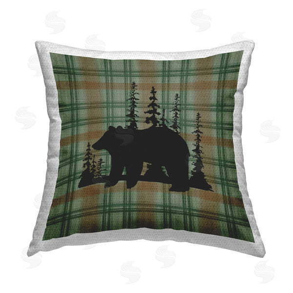 Stupell Industries Jacki Frerichs | Forest Bear On Plaid Printed Throw Pillow