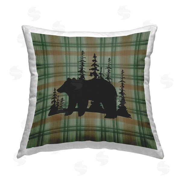 stupell industries Jacki Frerichs | Forest Bear on Plaid Printed Throw Pillow