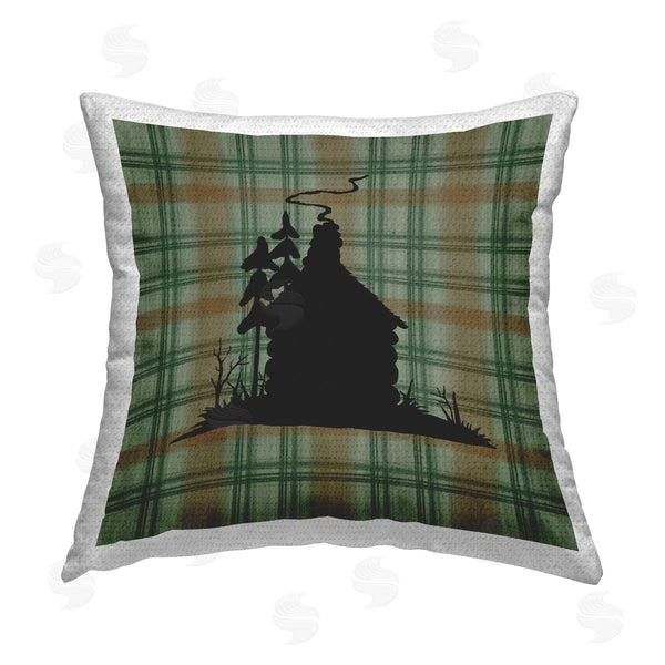 Stupell Industries Jacki Frerichs | Forest Cabin On Plaid Printed Throw Pillow