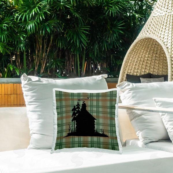 Stupell Industries Jacki Frerichs | Forest Cabin On Plaid Printed Throw Pillow