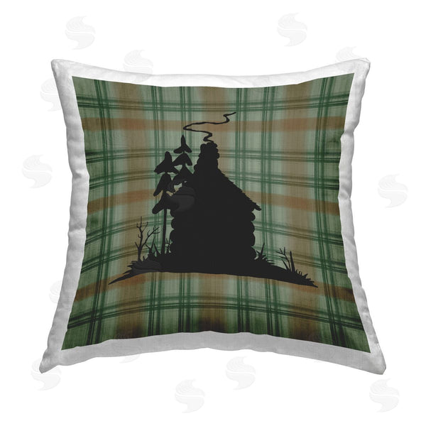 stupell industries Jacki Frerichs | Forest Cabin on Plaid Printed Throw Pillow